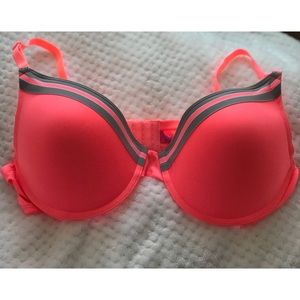 Size 42C. Neon Pink Grey Stripe. Lightly Lined Bra